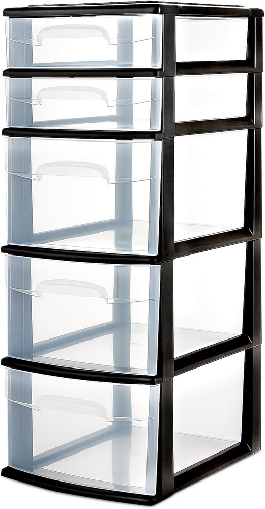 Drawer Tower 5-Tier Clear Plastic Storage Organizer Unit Multi-Purpose Container