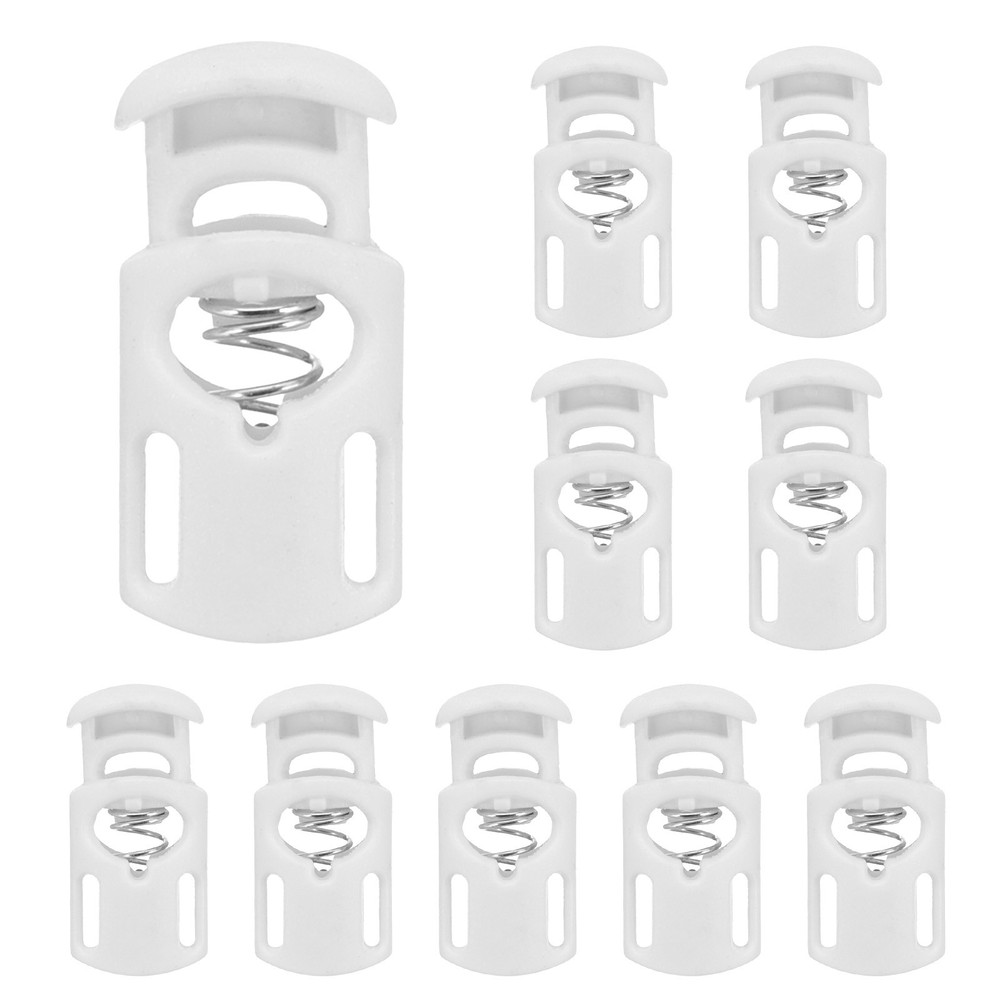 10pcs Spring Cord Locks Plastic Toggle Stopper Cord Stops Fastener, White
