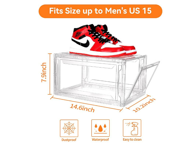 Magnetic Shoe Box Acrylic Storage Boxes Clear Front Open Sneaker Organizer