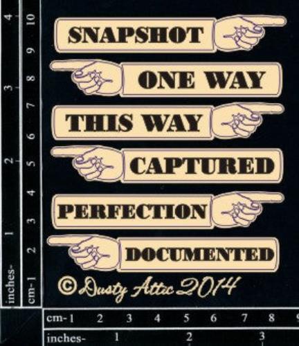 Dusty Attic Chipboard 3x4 - Pointer Tags #1 - Words, DA1079