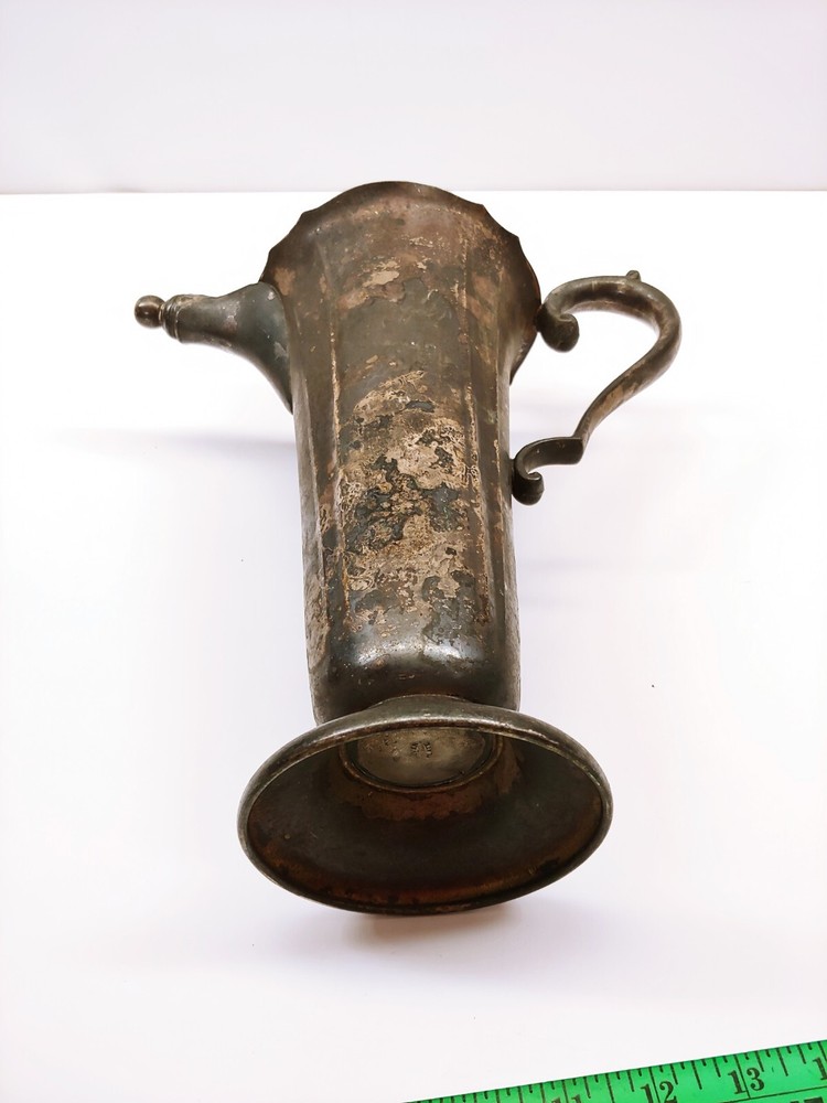 Antique Silver Plate Copper Coffee / Water Pitcher Arabic Style 14" Tall