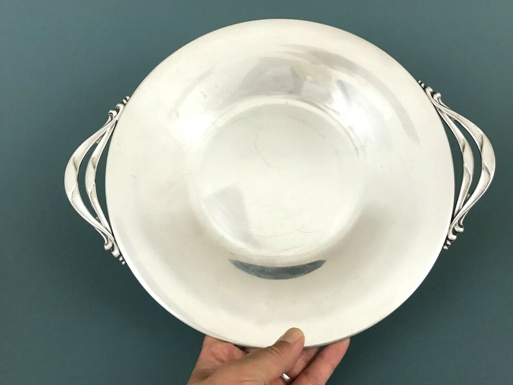 Denmark MCM E. Dragsted Silver Plate Dessert Serving Plate Scroll Handles 13''
