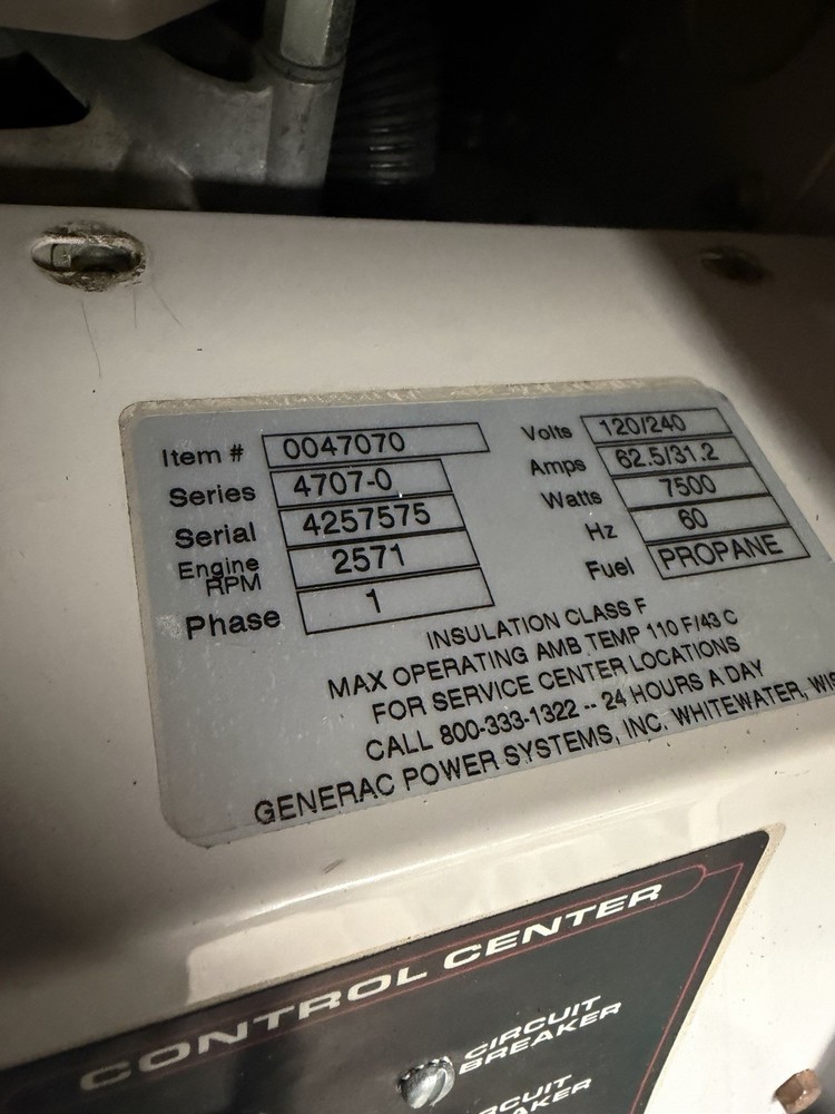 GUARDIAN RV 7500 WATT GENERATOR PROPANE