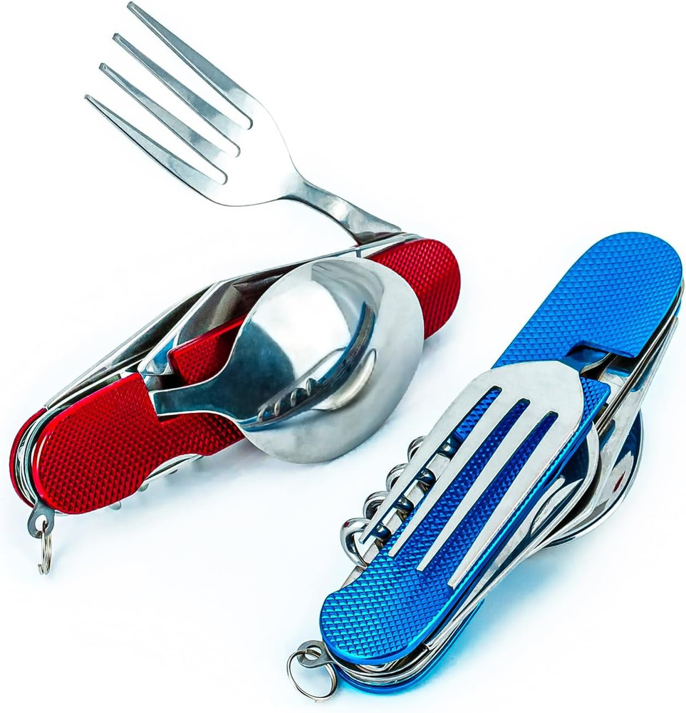 6-In-1 Multi-Function Camping Utensil Flatware Set Detachable Spoon Fork Knife C
