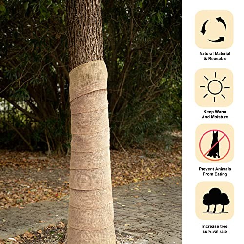 2 Rolls Burlap Tree Protector Wraps, 7.8" × 9.8' Winter Tree Trunk Guards 2PCS