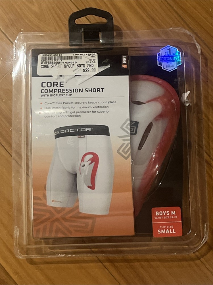 Shock Doctor Core Compression Short with Bioflex Cup Boys Medium 24-26 White NEW