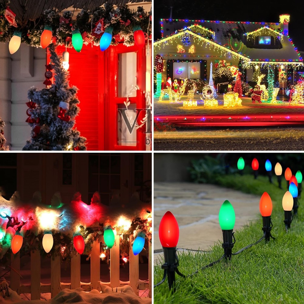 Chritsmas Multicolor C9 LED Replacement Bulbs,25 Pack Colored Plastic Shatter...