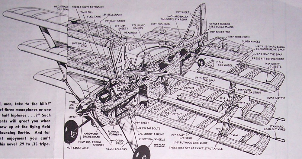 BOUNCING BERTIE PLAN + CONSTRUCTION ARTICLE to Build Famous 32" Model Airplane