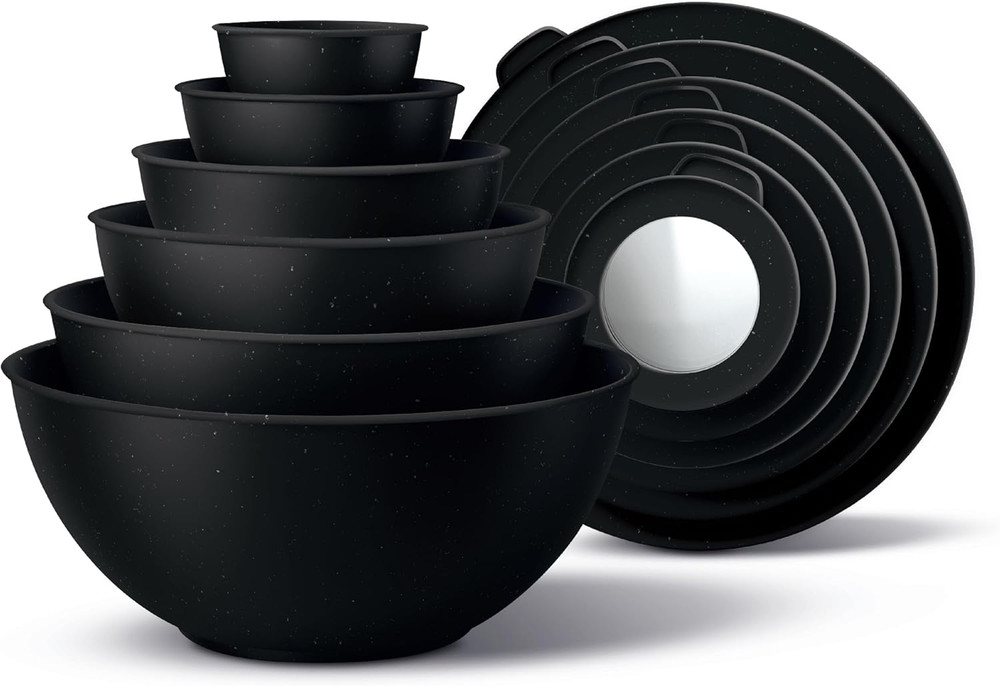 Mixing Bowls with TPR Lids - 12 Piece Plastic Nesting Bowls Set Includes 6 Prep