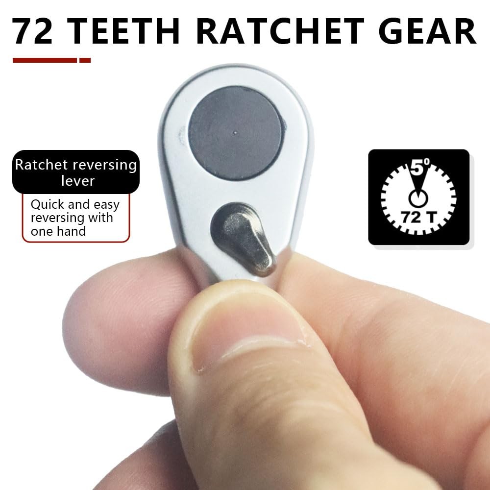 MORETOPGOOD Hex Mini Ratchet Wrench - 1/4" Bits Adapters, 72-Tooth Silver