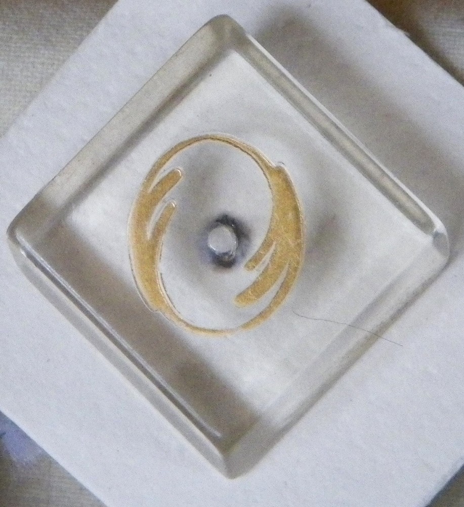 Bb Gilt LUCITE Vintage Polymer BUTTON Square