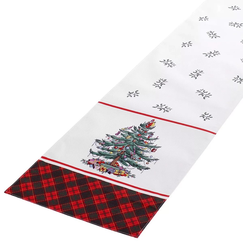 SPODE 108" CHRISTMAS TREE TARTAN TABLE RUNNER BNWT