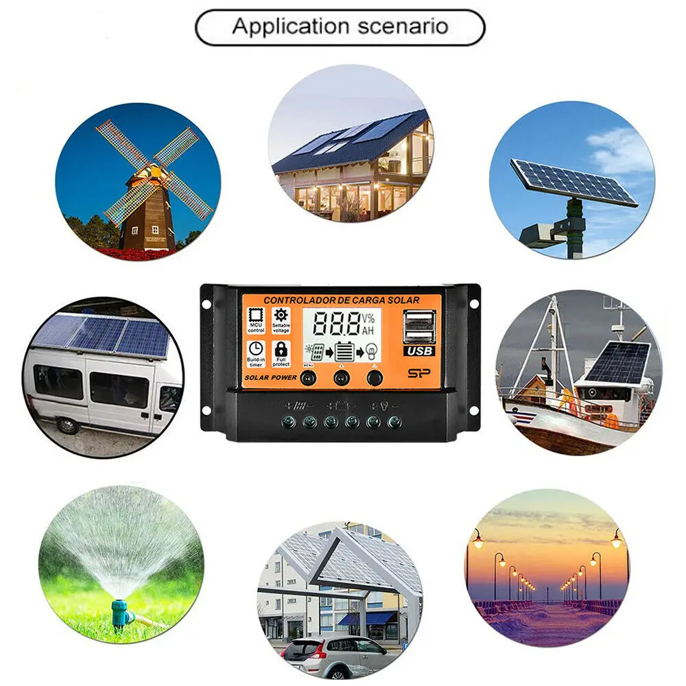 100A PWM Solar Charge Controller LCD 12V/24V Lithium Battery Panel Regulator USA