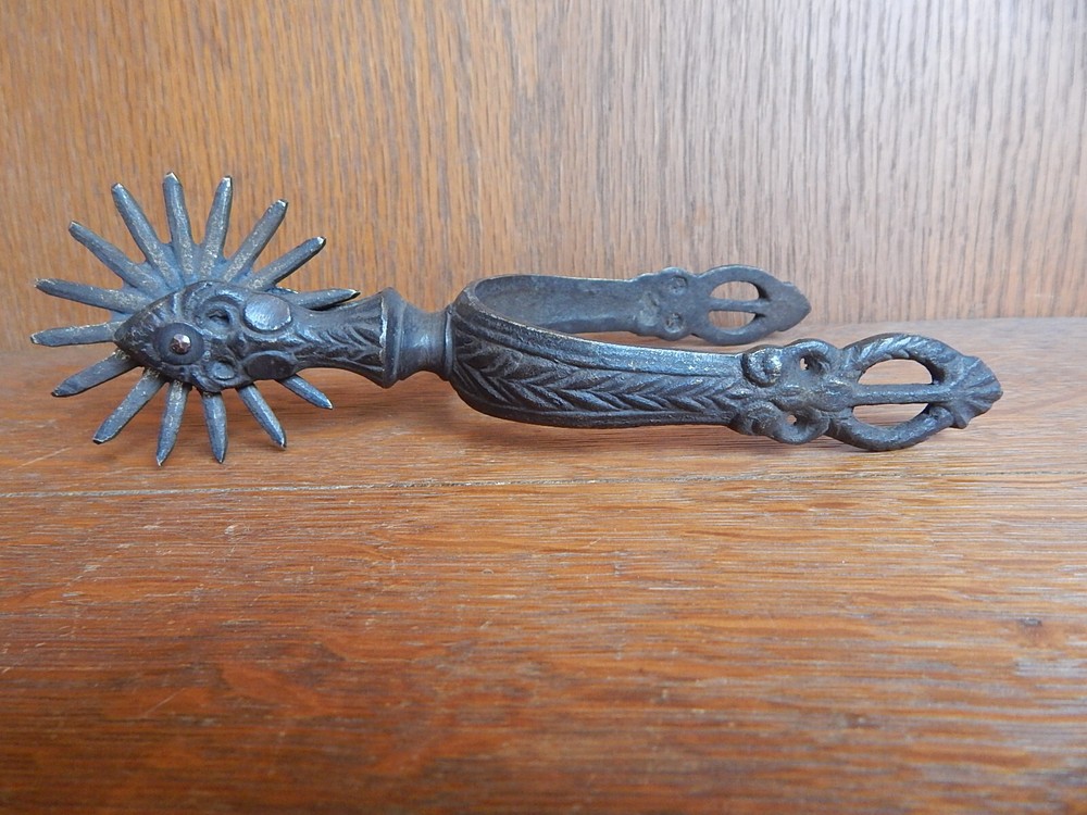 Antique Single Cast Brass Spur With Cast Brass Rowel