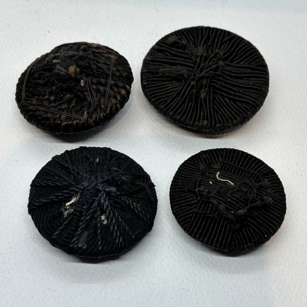 Antique Textile Button Lot Woven Mourning Button Victorian Black