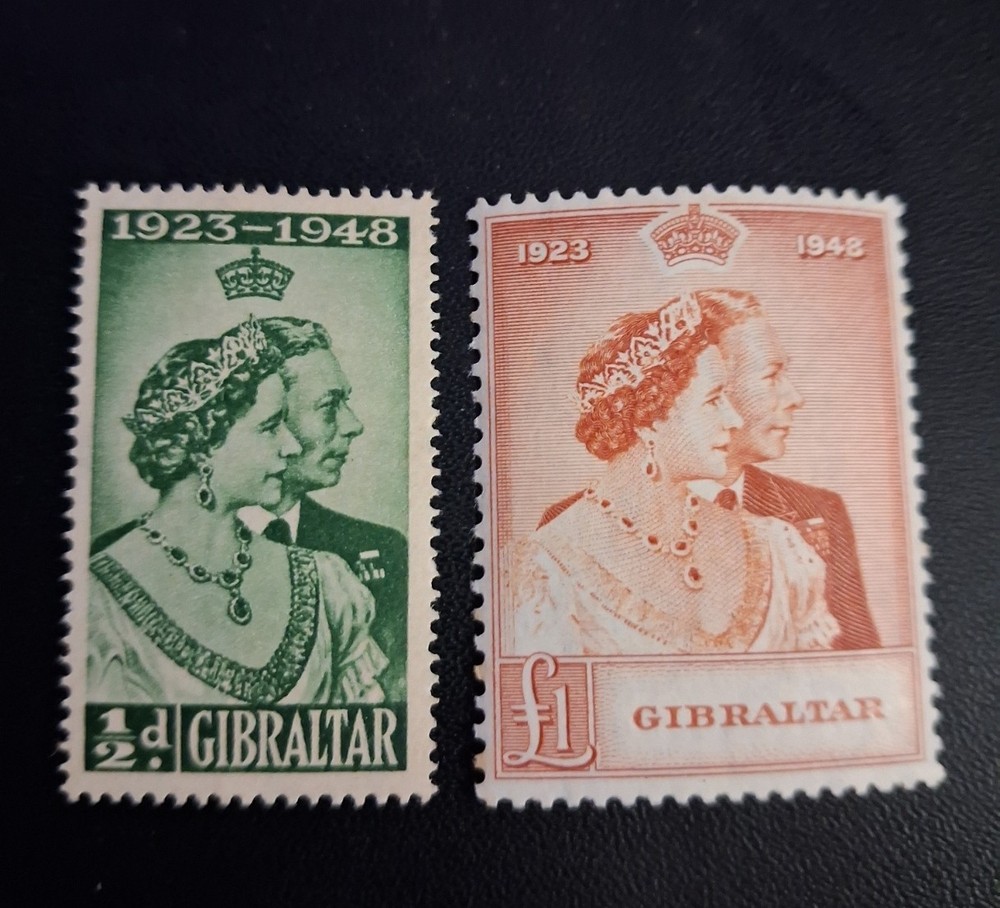 Gibraltar 1948 SG134/135 Silver Wedding set Light Hinged Mint.  B5619