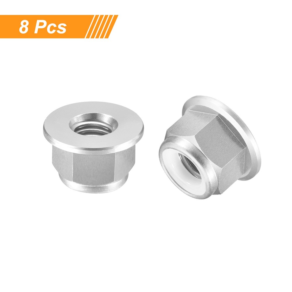 Nylon Insert Hex Lock Nuts, 8pcs - M8x1.25mm Self-Locking Nut(Silver)
