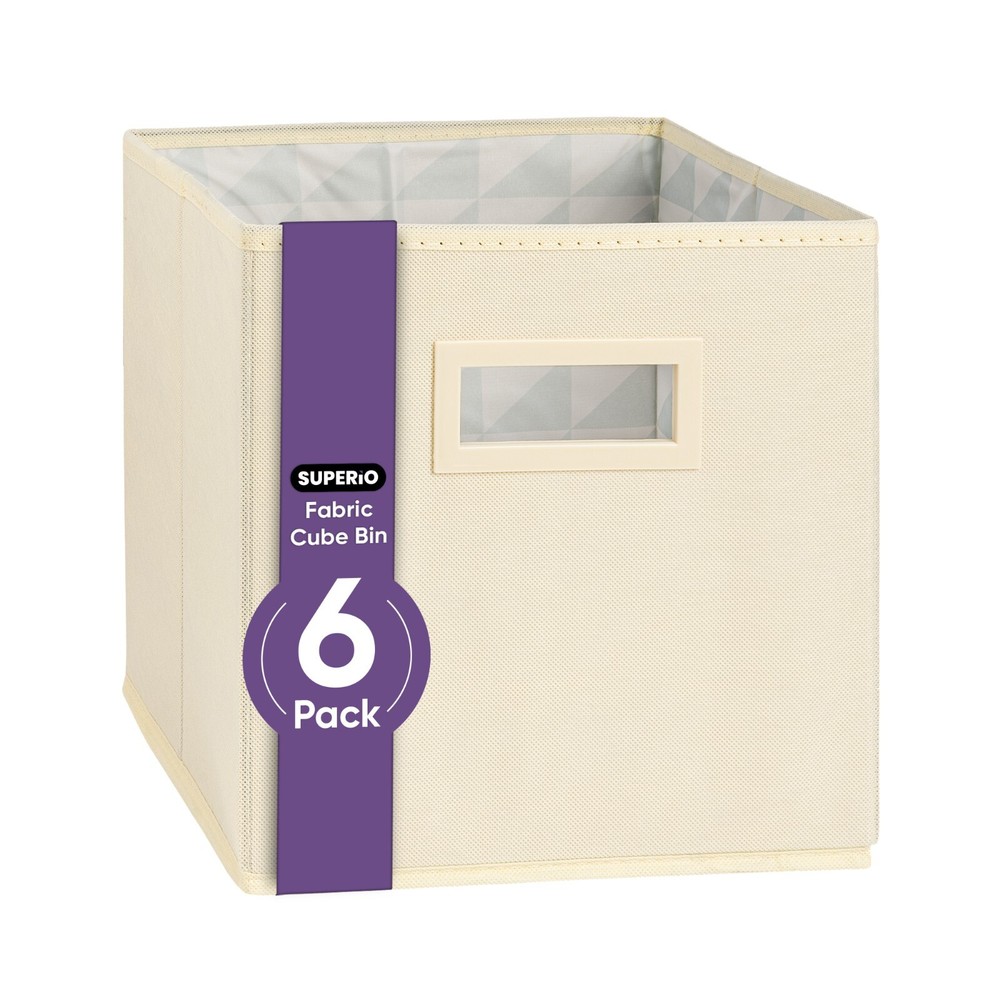 Superio Fabric Organizing Bin, 11" Cream Fabric Cube 6-Pack