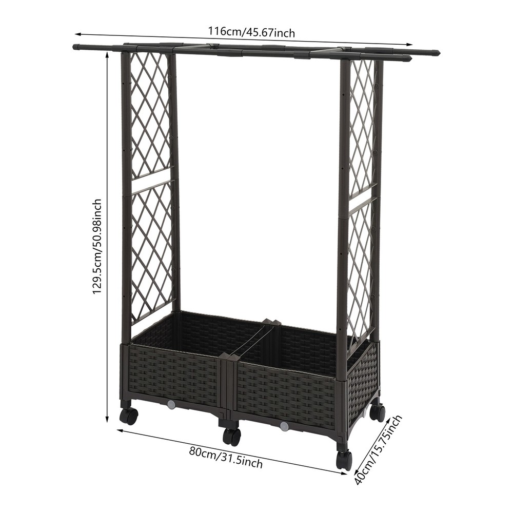 Grid-patterned Flower Box with Wheels Planter Garden Box Planter Garden Box