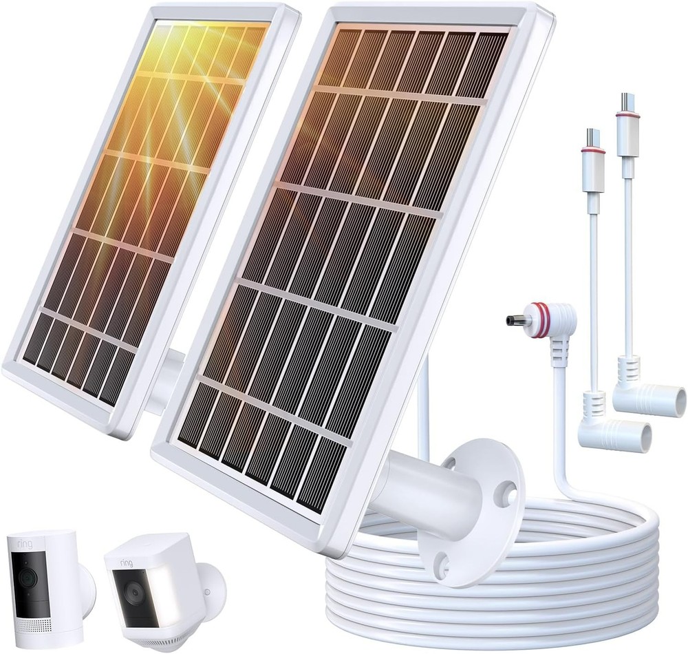 2 Pack Solar Panel Charger for Ring Camera,  Panel size :  7.2  * 5  inch