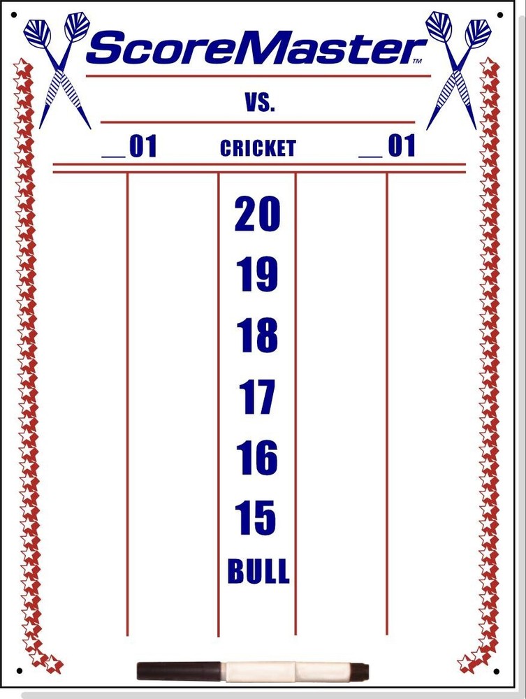 Scoremaster Dry Erase Dart Scoreboard (Medium Size) Includes Marker & Clip