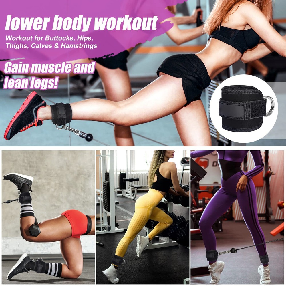 Gym Ankle Cuff, Cable Kickbacks, Hip Abductors, Leg Extensions, Black