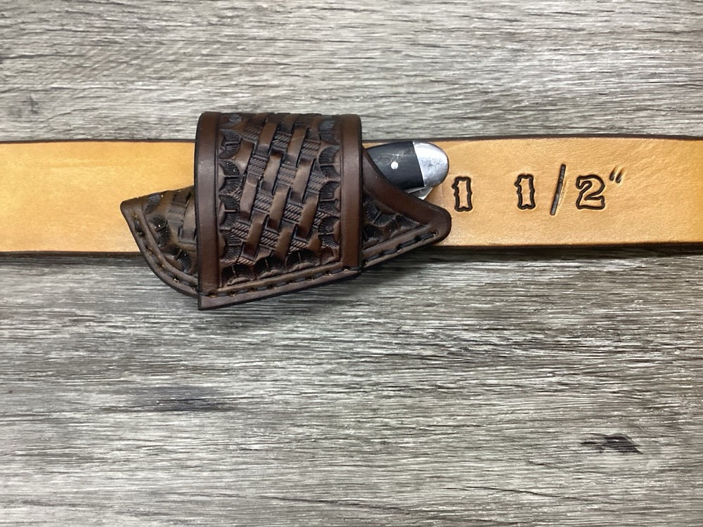 Leather Folding Knife Sheath Horizontal Mini Trapper Size(Sheath Only)