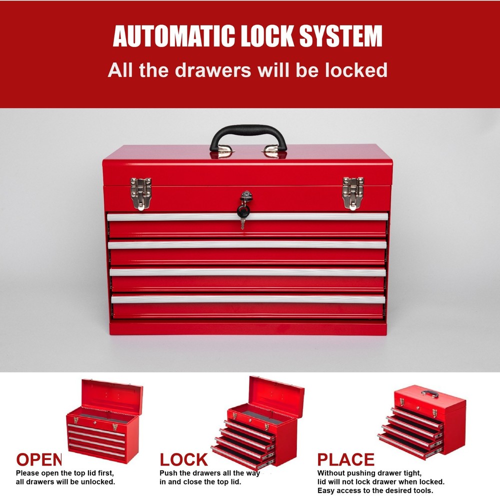 1Pcs Multi-Function Tool Organizer Heavy Duty Metal Red Tool Box with EVA Liners