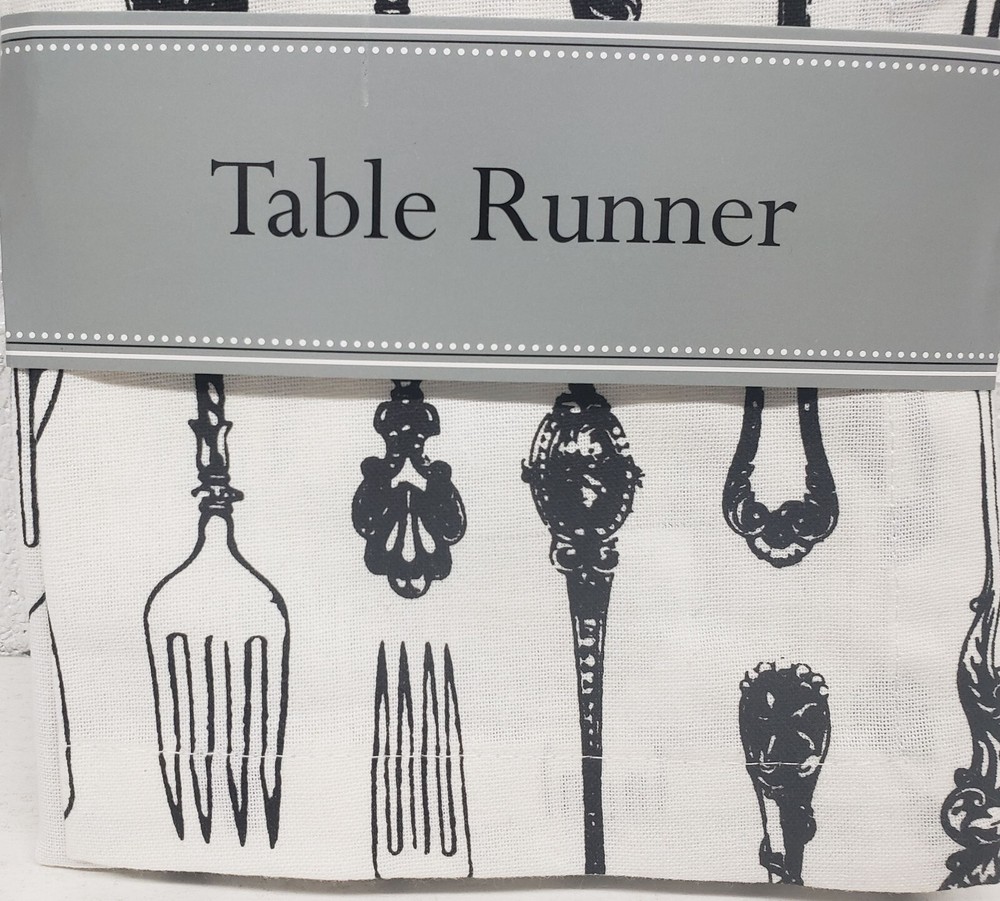 1 Fabric Outdoor Printed Table Runner(14"x72") VINTAGE FLATWARE, SILVERWARE,DII