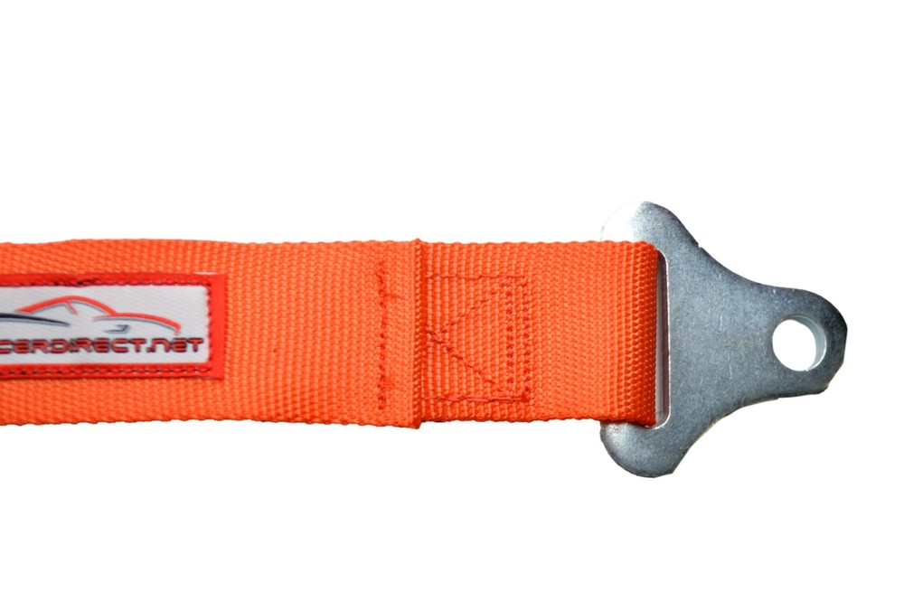 ORANGE 4 POINT SEAT BELT 2" HARNESS, PULL DOWN LAP BELTS FLOOR MOUNT PUSH BUTTON