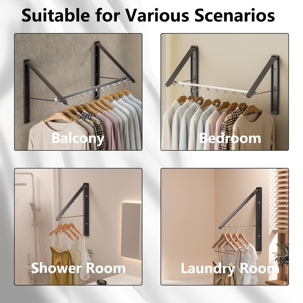 Dr.DJ Clothes Drying Rack with Rod, Wall-Mounted Retractable & Foldable Cloth...