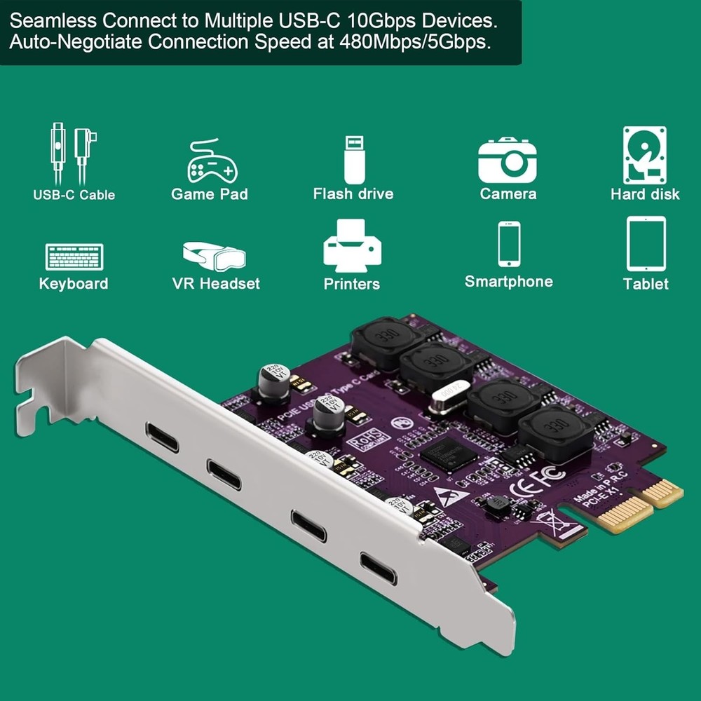 4X 5Gbps USB-C PCI Express Expansion Card for Windows & Linux | FS-U304C-Pro