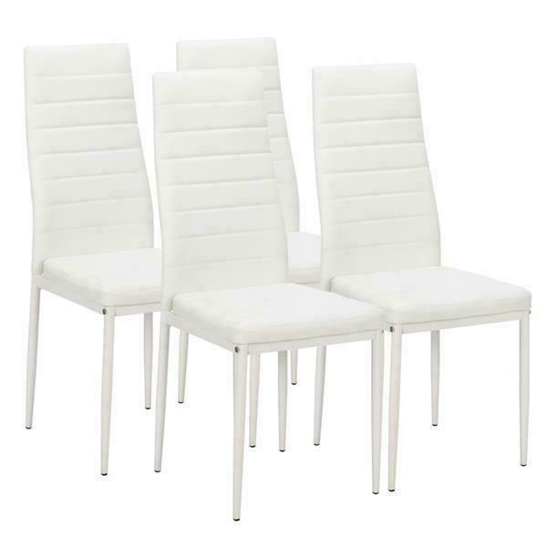 4pcs Home Modern PU Leather Stripping Texture High Backrest Dining Chairs White