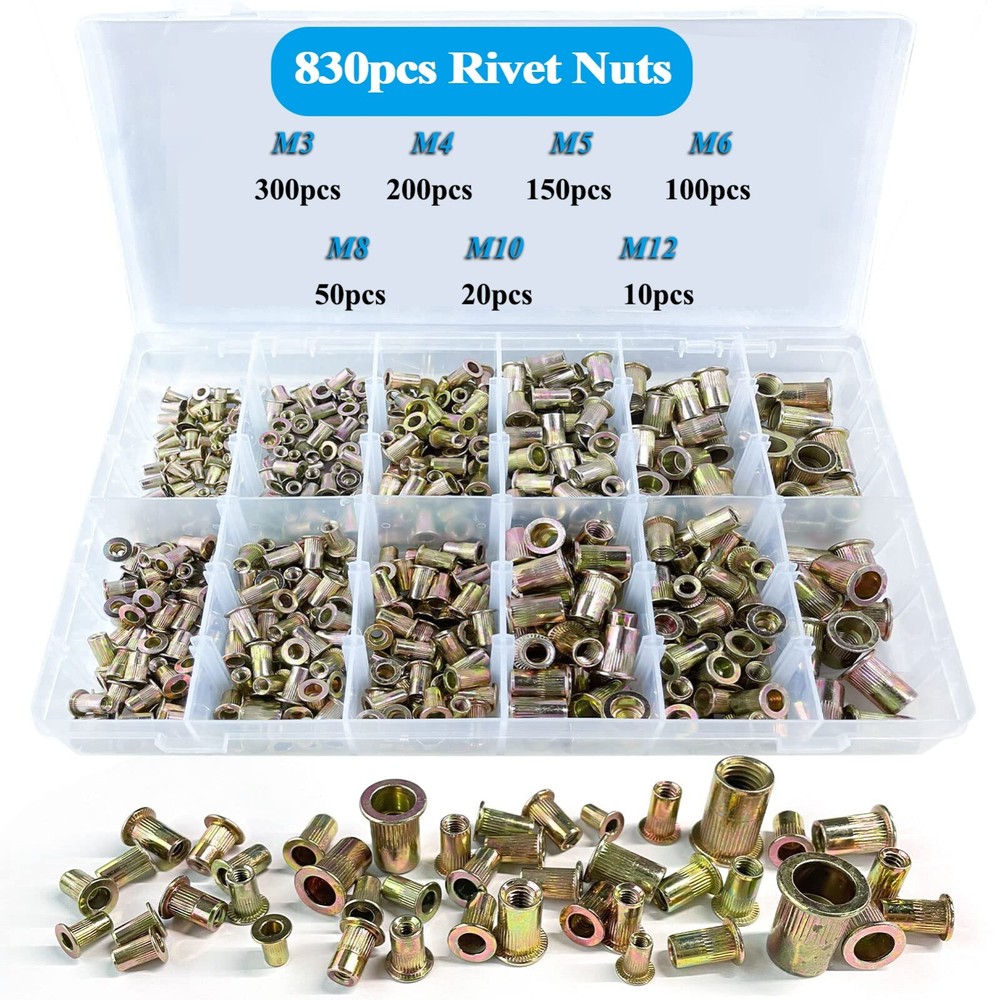 830PC Metric Rivet Nut Kit For Rivnut Tool Nut Setter Thread Setting Nutsert Gun