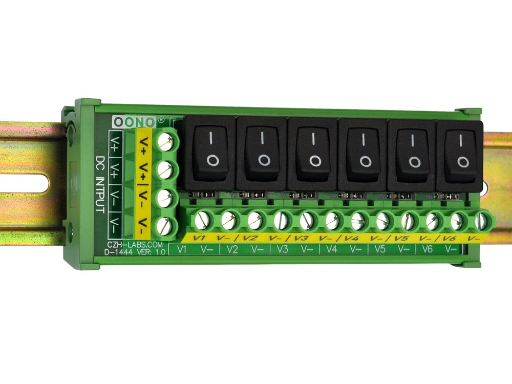 DIN Rail Mount 6 Channel Rocker Switch DC Power Distribution Strip Module