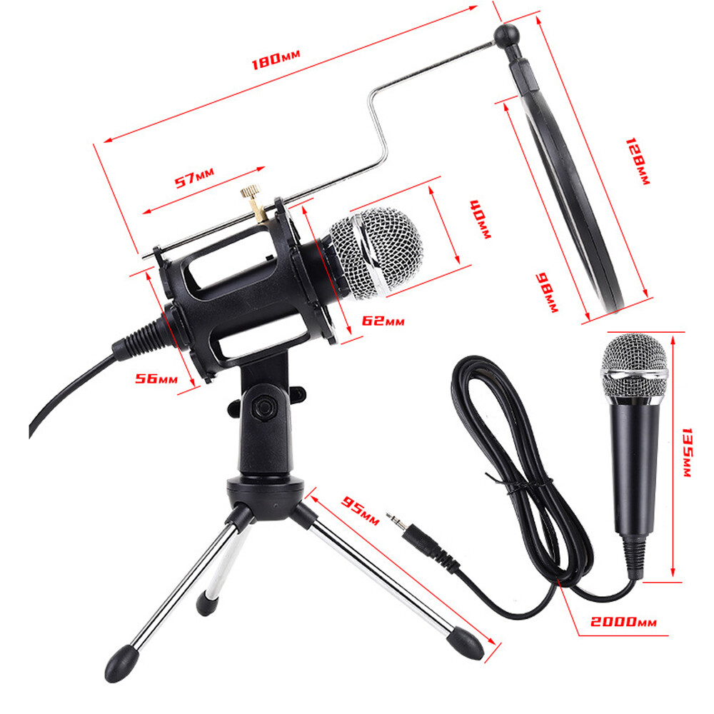 Condenser Recording Microphone 3.5mm Plug & Play for Mac PC Android Gaming Black