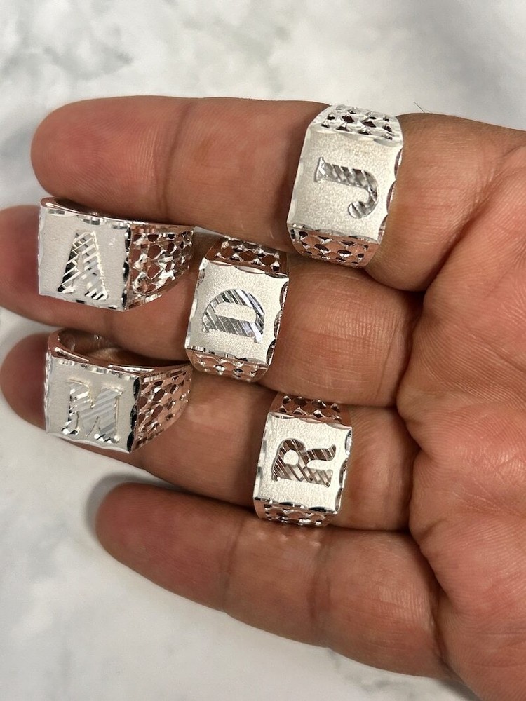 Mens Initial Solid Sterling 925 Genuine Silver Letter Alphabet Ring Mens Silver