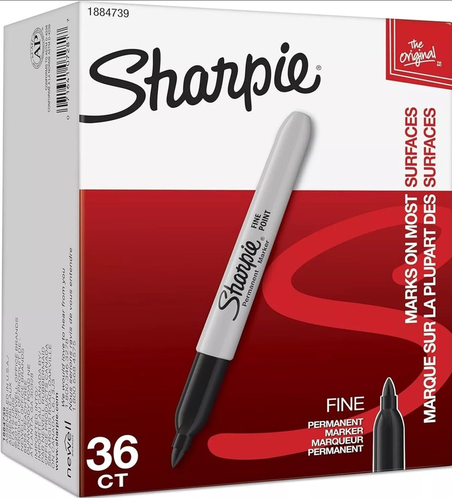 Sharpie Non-Retractable Permanent Markers, Fine Point, Black 36 Count