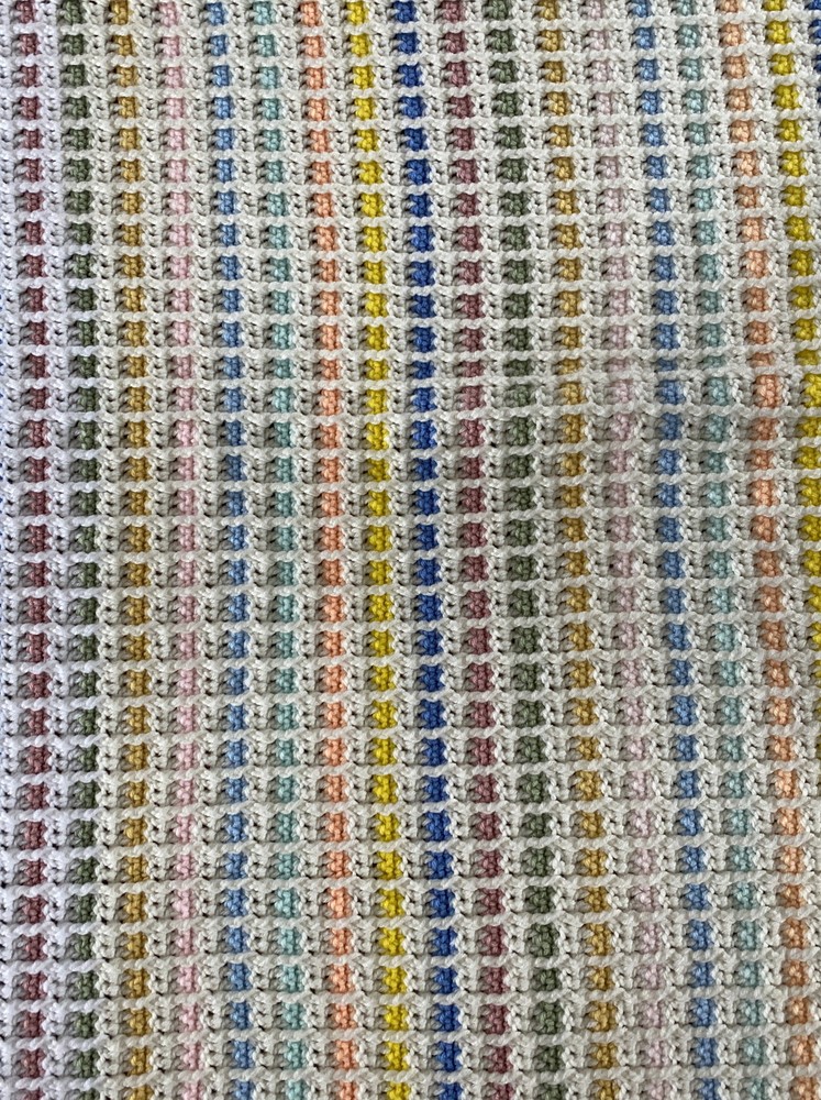 Crochet Afghan Throw Lap Blanket 45x54” Multicolor Square Stripe Handmade