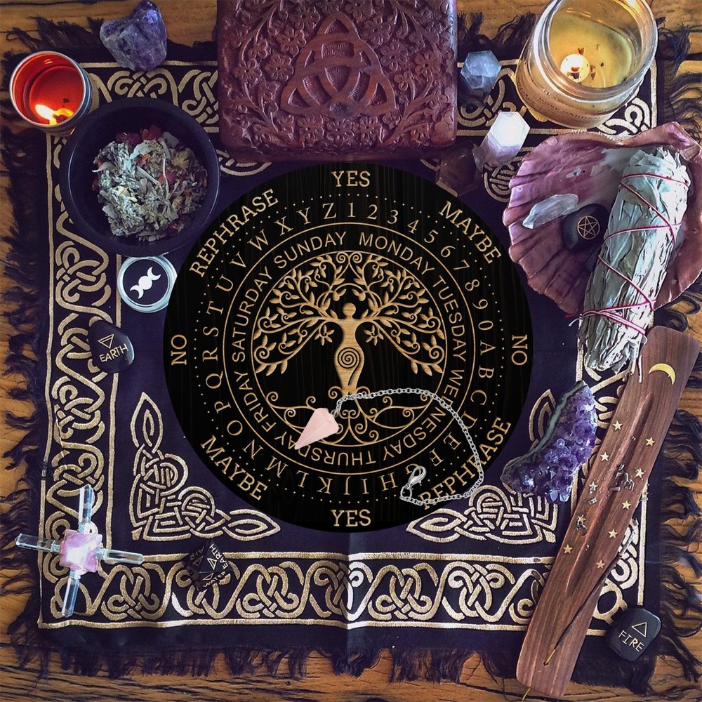 Pendulum Board Set Wooden Dowsing Divination Board Metaphysical Message Board