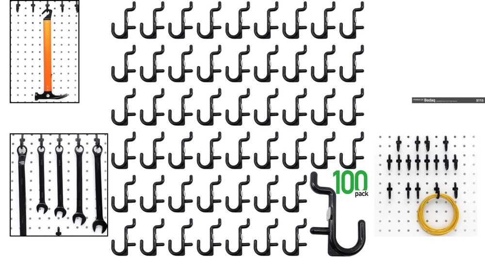 Classic Black Pegboard Hook Assortment 100PK - Easy Install & Adjustable