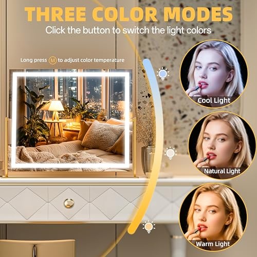 Vanity Mirror with Lights, 24'' x 20'' Lighted Makeup Mirror, Touch Screen