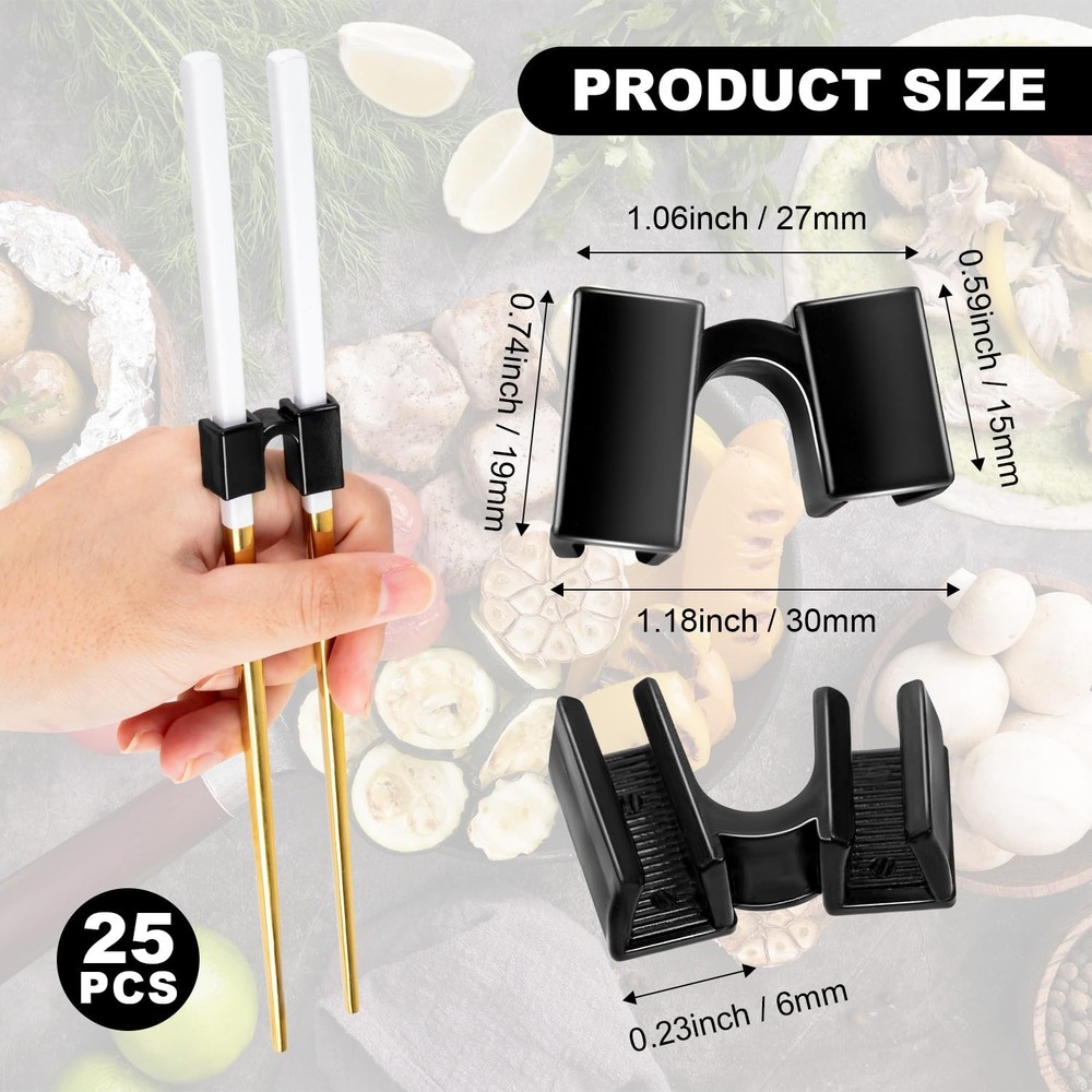 25 PCS Chopstick Helpers Plastic Reusable Training Hinges Connector Black