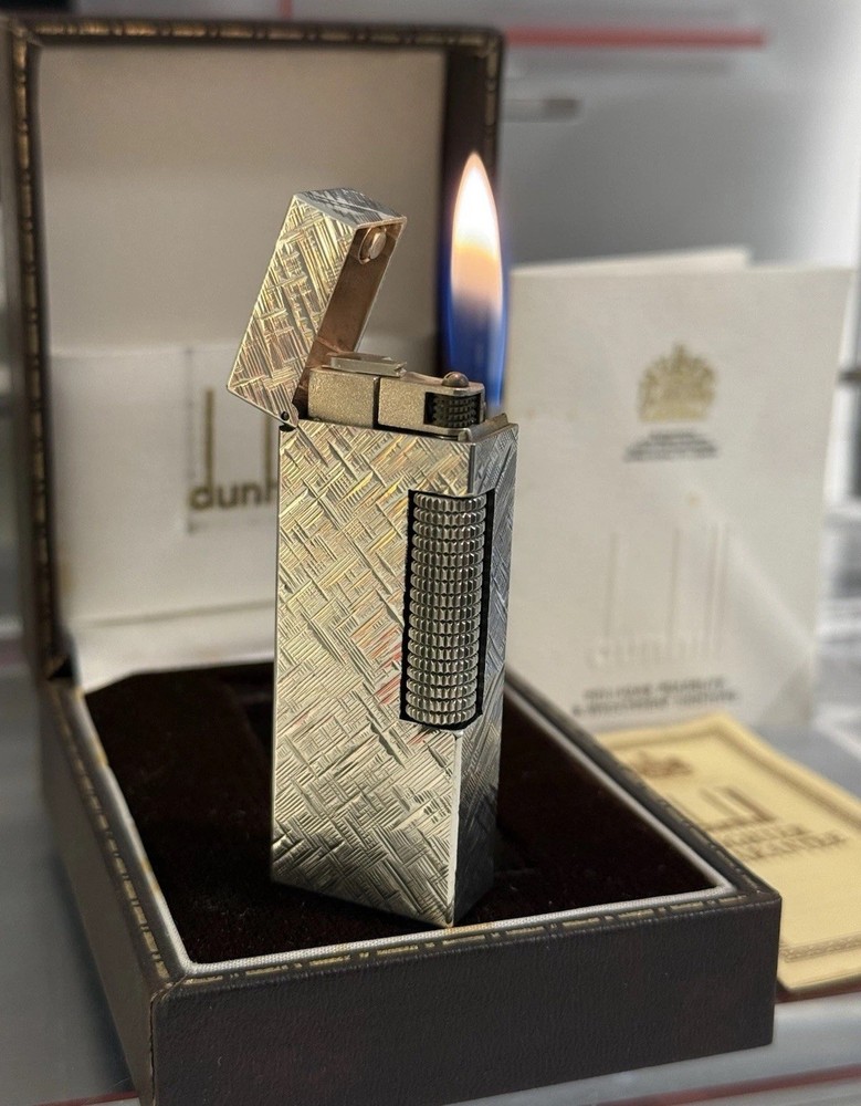 Vintage Dunhill Rollagas Silver Plated Lighter Textured Pattern Boxed