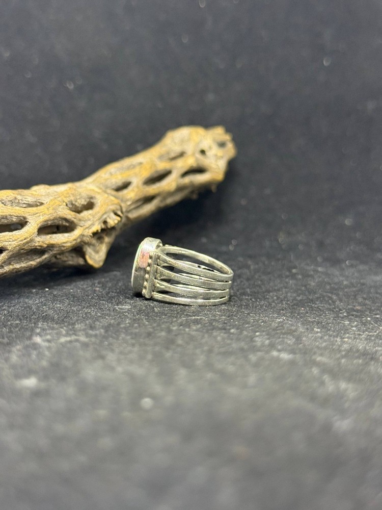 Handmade Native American Navajo white fire opal sterling silver ring size 7