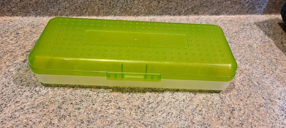 Vintage Spacemaker #543 Long Clear Green Pencil Case Storage Ruler Box (C9)