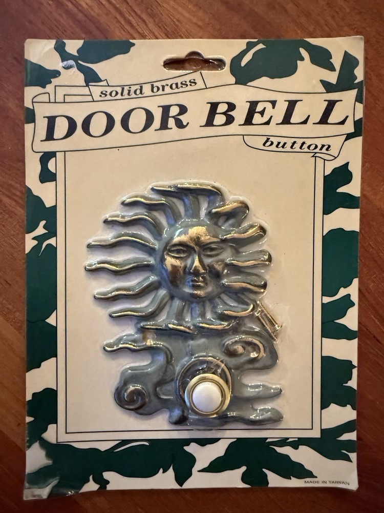 Solid Brass Doorbell Sun Wind Clouds Large With Button