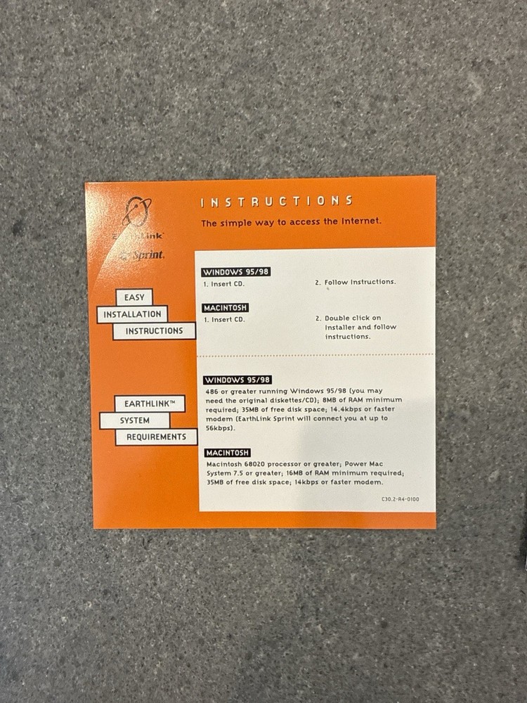 EarthLink 5.0 CD Windows 95/98 Macintosh Internet Software wSleeve Insert Sprint