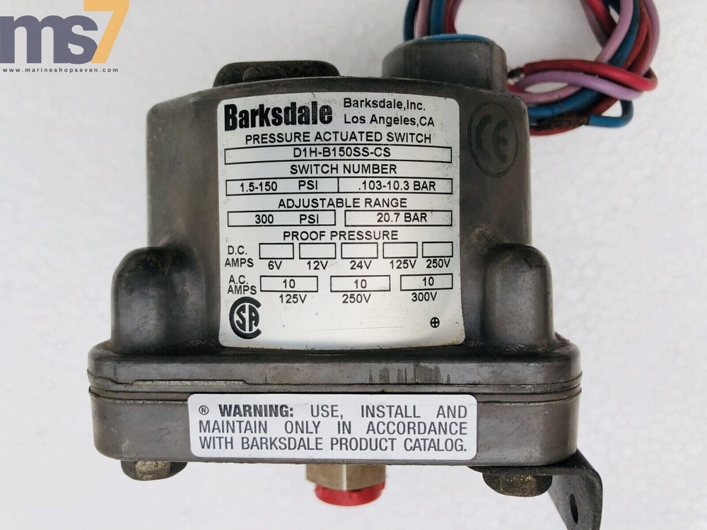BARKSDALE D1H-B150SS-CS PRESSURE ACTUATED SWITCH #NEW