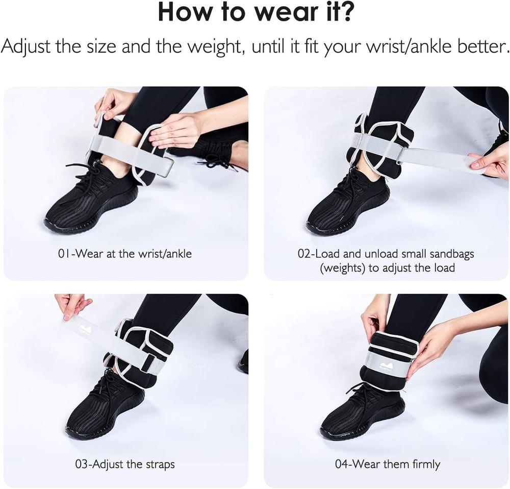Ankle & Wrist Weights Set 5 lbs each (10-lb pair) Fully Adjustable Gray